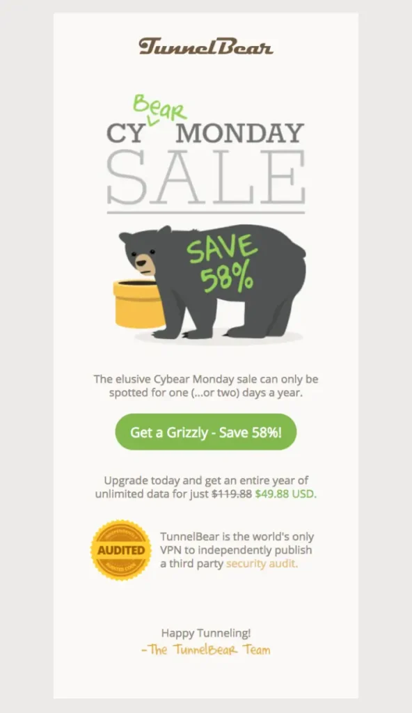 cyber monday subject lines: humor-driven 